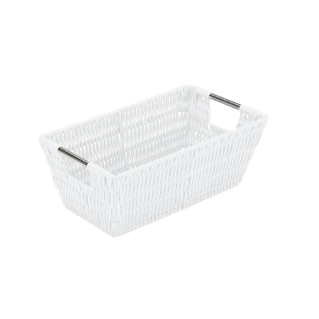 Simplify Small Shelf Storage Rattan Tote Basket in White 25454-WHITE